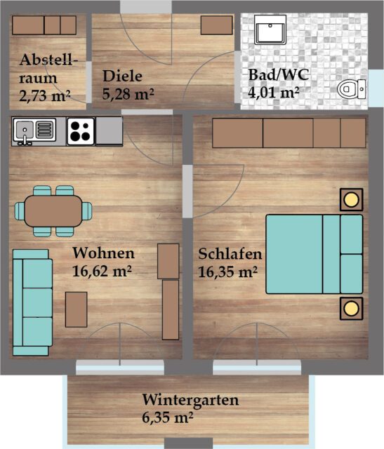 Wohnung 5 Mietwohnung, 50,76 m², Obergeschoss Neuwertig nach erfolgter Kernsanierung Zentralheizung (Gashybrid-Heizung mit Wärmepumpe)