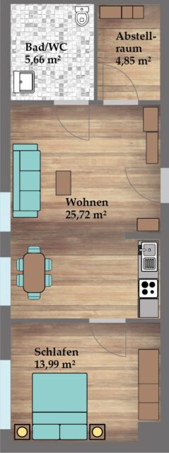 Wohnung 9 Mietwohnung, 50,22 m², Obergeschoss Neuwertig nach erfolgter Kernsanierung Zentralheizung (Gashybrid-Heizung mit Wärmepumpe)